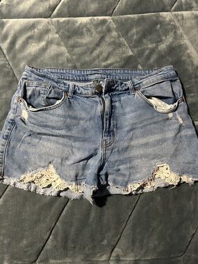 wild fable Light Blue Distressed Denim Shorts with Lace Trim